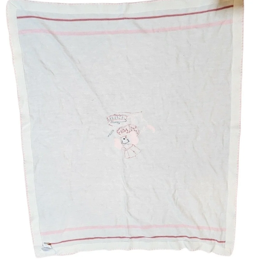Vintage Nan-Knits by Nannette Baby Blanket Embroidered Poodle Chef Pink 04301